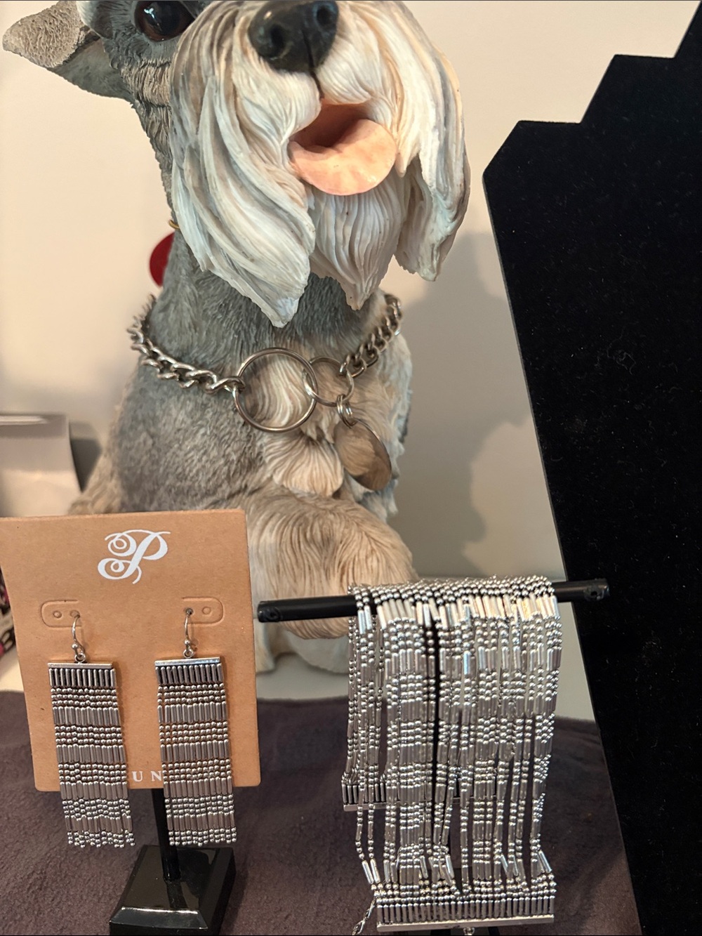 Plunder Silver Beaded multi row bracelet and Earrings Set